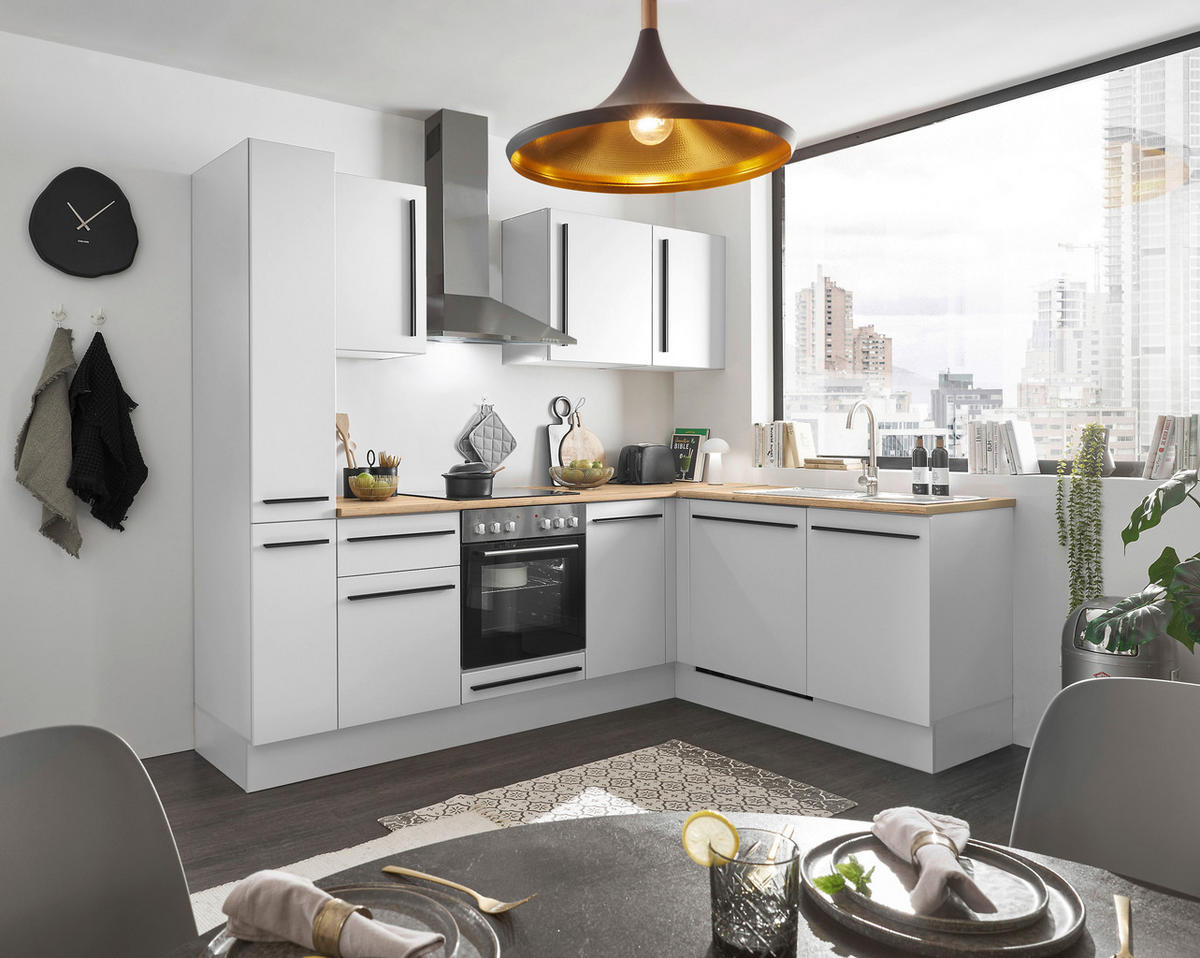 ECKKÜCHE 250/175 cm  in Weiß, Eichefarben  - Eichefarben/Schwarz, Design, Holzwerkstoff/Kunststoff (250/175cm) - MID.YOU