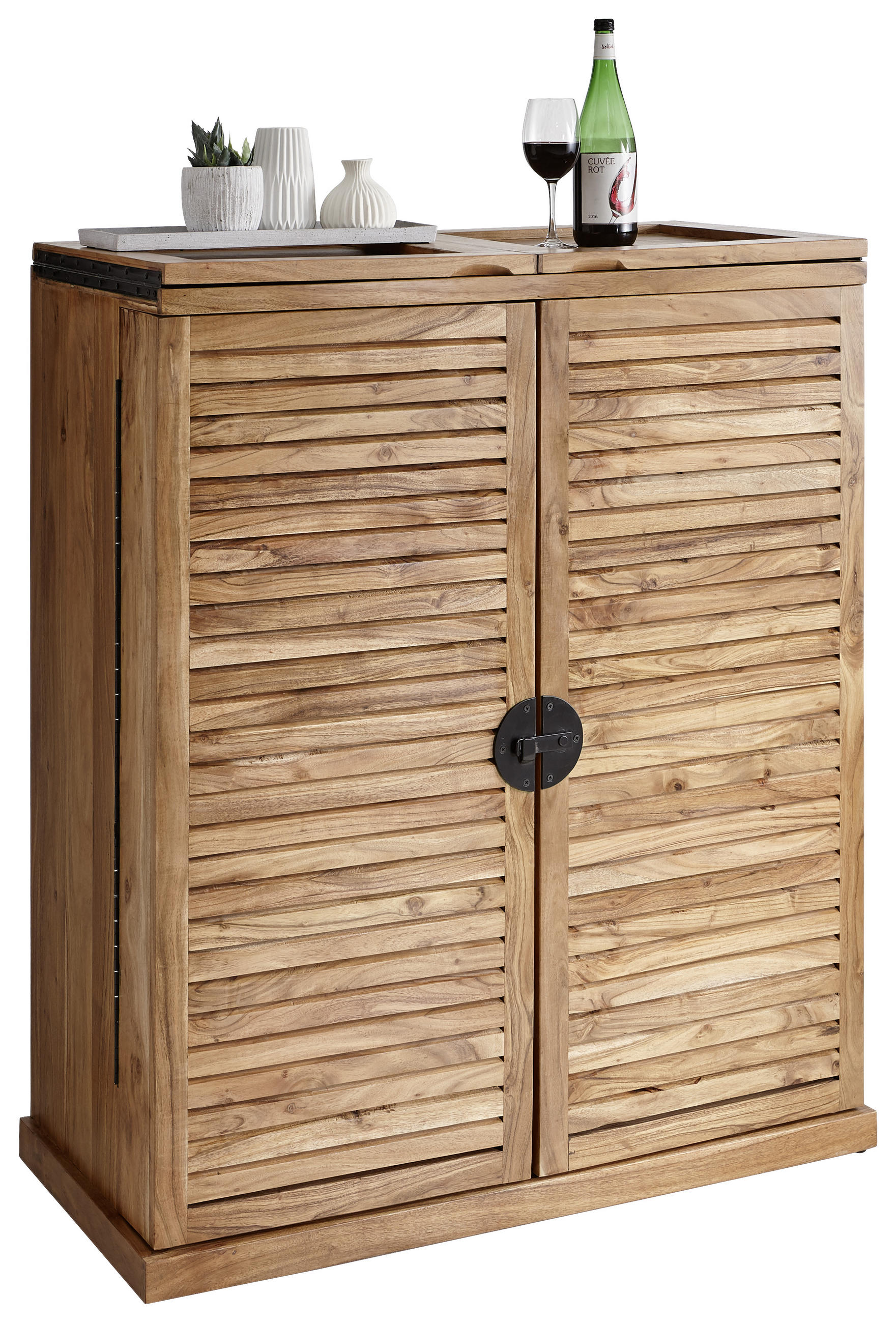 BAR Akazie massiv Akaziefarben  - Schwarz/Akaziefarben, LIFESTYLE, Holz/Metall (100/117/50cm) - Landscape