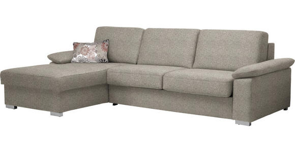 ECKSOFA in Flachgewebe Graubraun - Chromfarben/Graubraun, KONVENTIONELL, Textil/Metall (176/285cm) - Novel