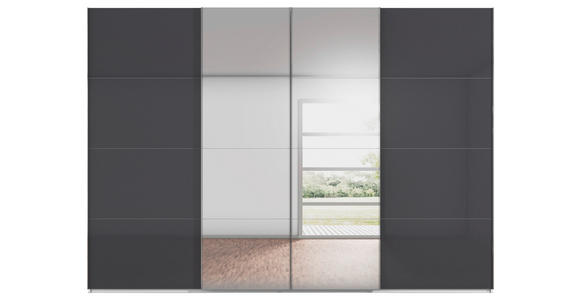 SCHWEBETÜRENSCHRANK  in Schwarz, Weiß  - Chromfarben/Schwarz, Design, Glas/Holzwerkstoff (316/223/68cm) - Novel