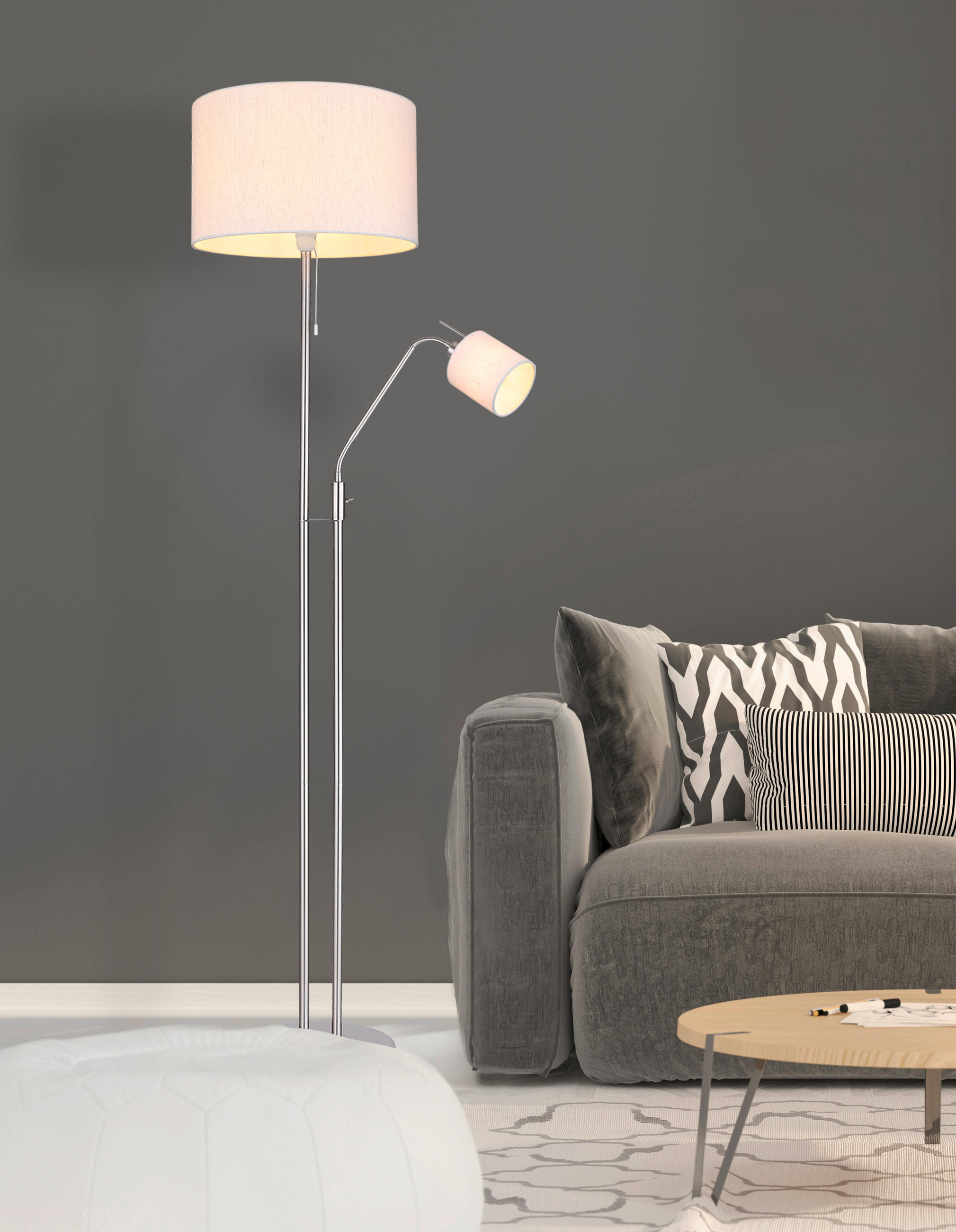 STEHLEUCHTE 40/175 cm    - Sandfarben/Nickelfarben, Basics, Textil/Metall (40/175cm) - Globo