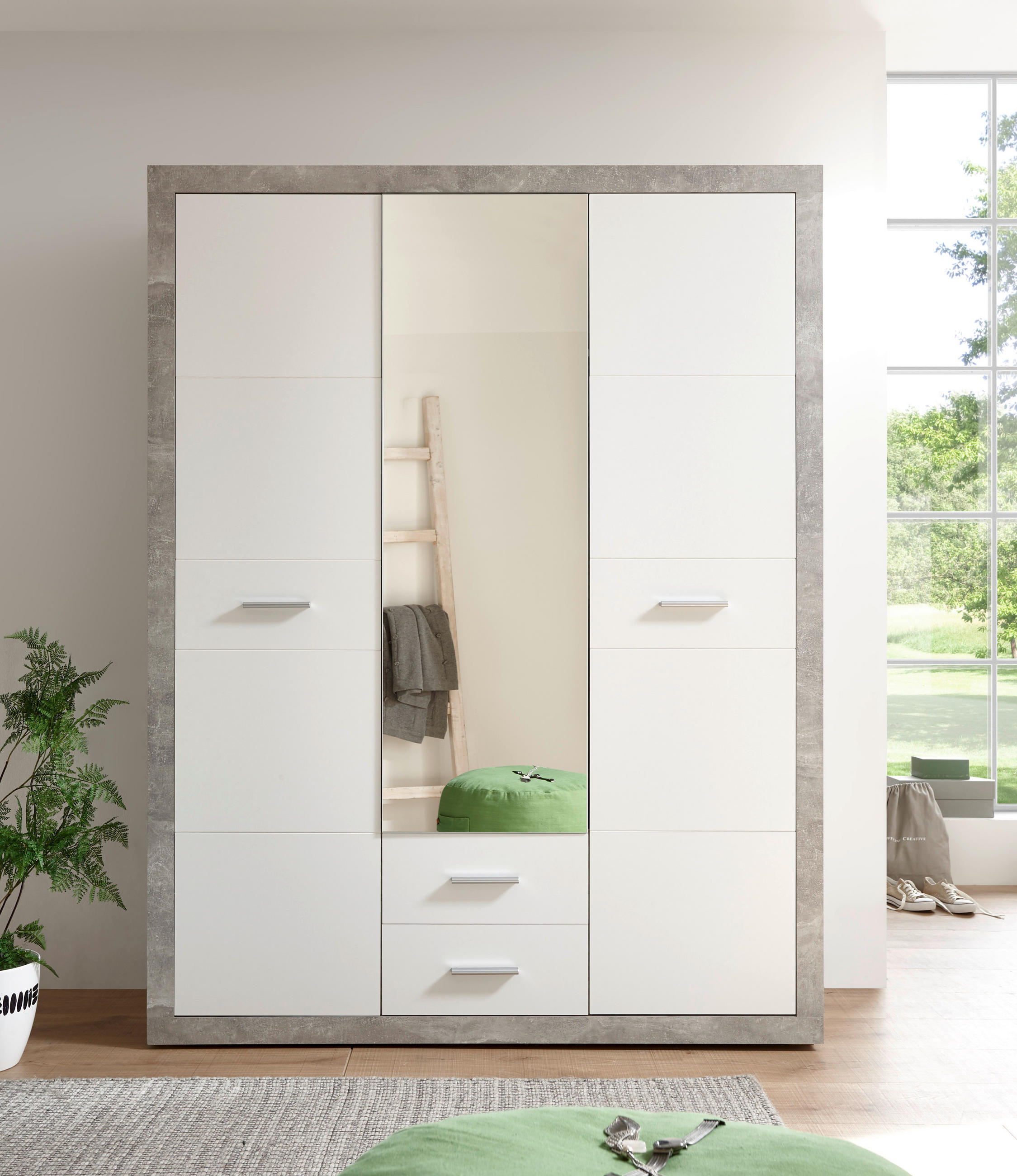 DREHTÜRENSCHRANK  in Grau, Weiß  - Eichefarben/Silberfarben, MODERN, Holzwerkstoff/Kunststoff (151/198/55cm) - MID.YOU