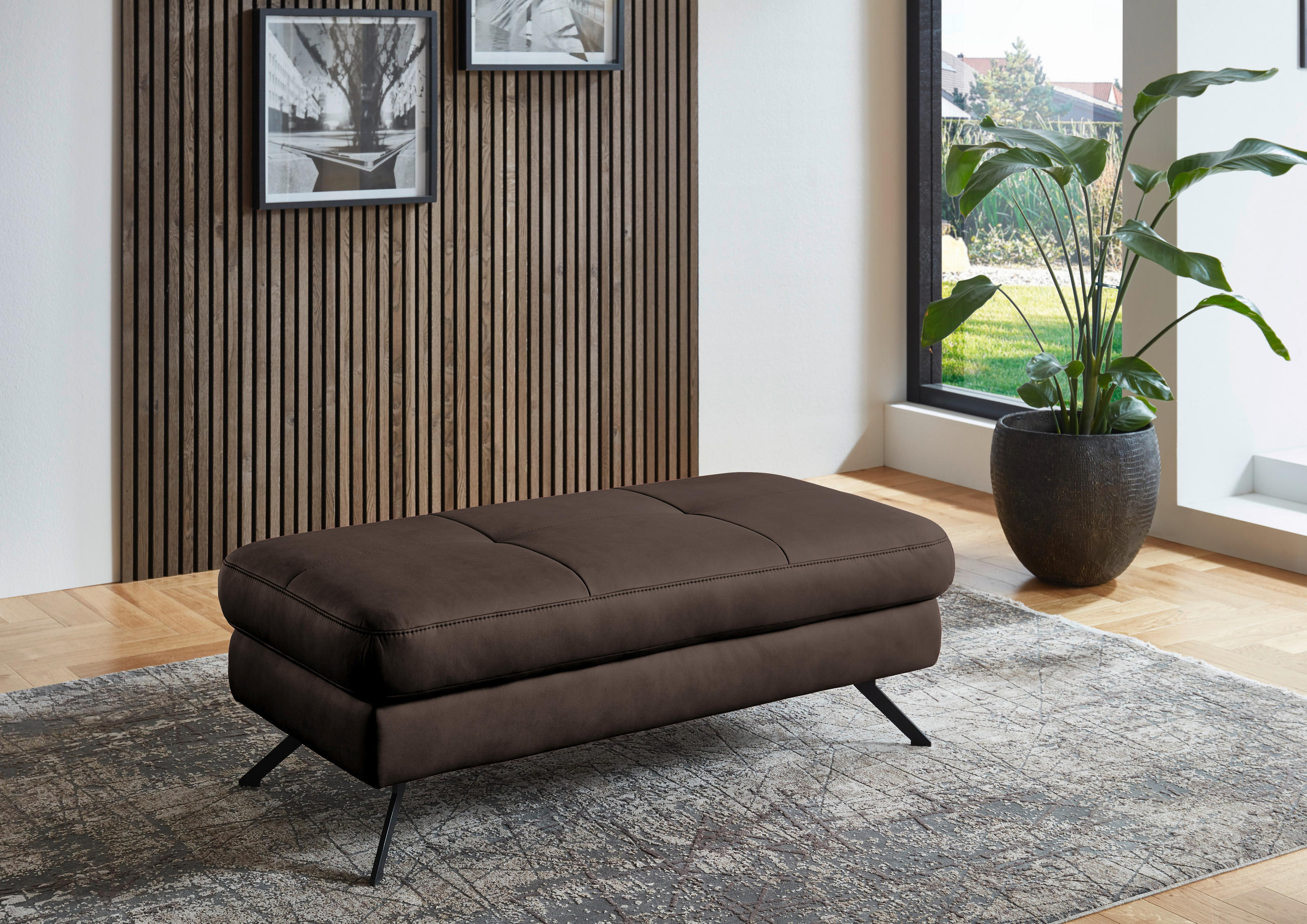 HOCKER in Textil Dunkelbraun  - Dunkelbraun/Schwarz, Design, Textil/Metall (130/47/65cm) - Beldomo System