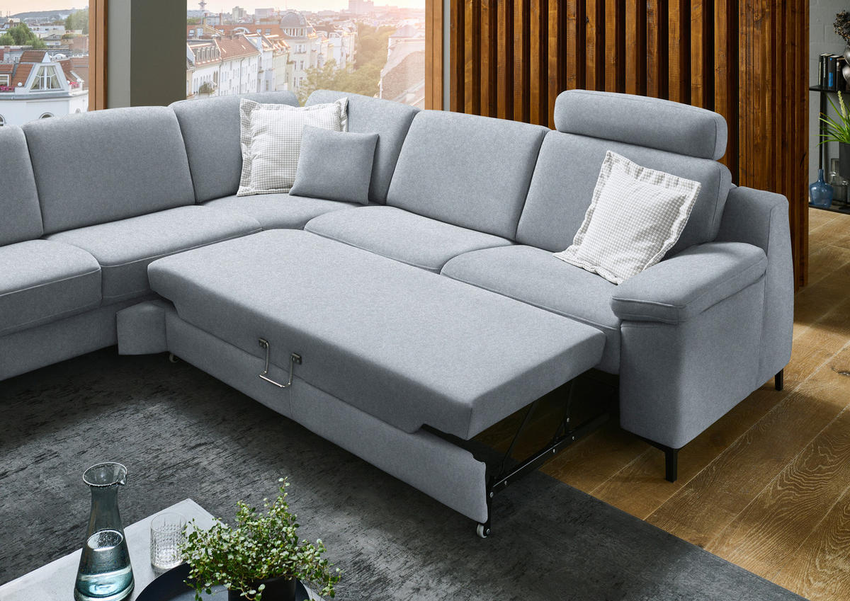 ECKSOFA in Chenille Grau  278/278 cm  - Schwarz/Grau, Design, Textil/Metall (278/278cm) - Valdera