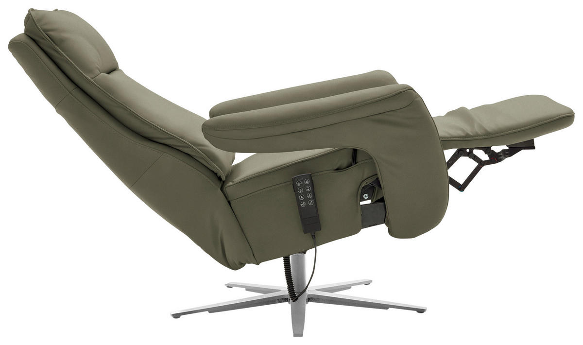 RELAXSESSEL in Leder Grau, Grün  - Edelstahlfarben/Grau, Design, Leder/Metall (79-83/116/87-176cm) - Valdera