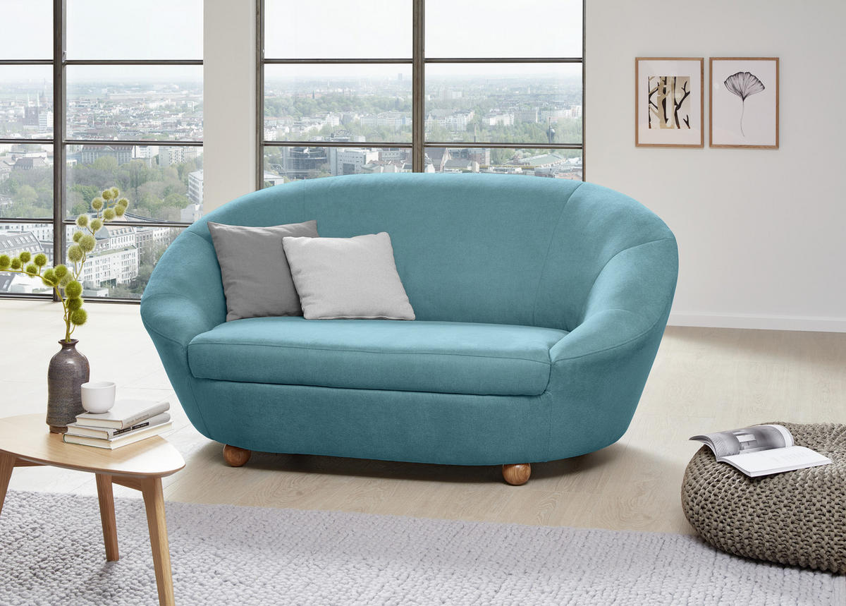 2-SITZER-SOFA in Mikrofaser Türkis  - Türkis/Eichefarben, Design, Holz/Textil (178/82/114cm) - LOOKS by W.Joop