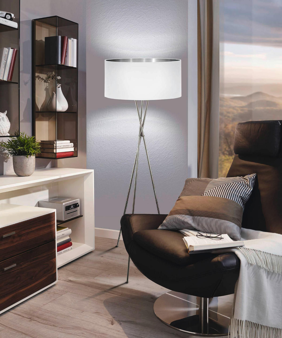 STEHLEUCHTE 51/151,5 cm    - Silberfarben/Weiß, KONVENTIONELL, Textil/Metall (51/151,5cm) - Eglo