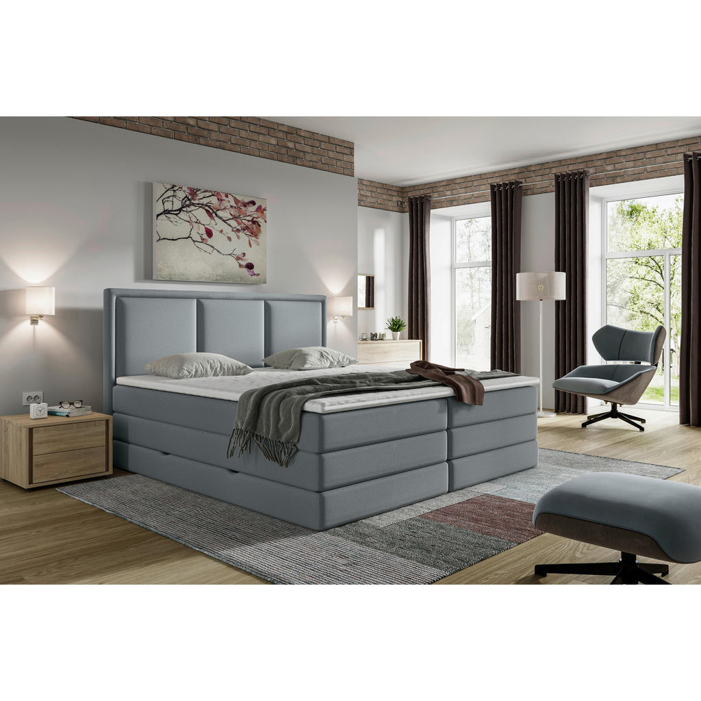 Thumbnail - Mid.you Boxspringbett, Dunkelgrau, Textil, H2 + H3, 7-Zonen, Höhe ca. 18 cm, 160x200 cm, Bettkasten, gepolstertes Kopfte...