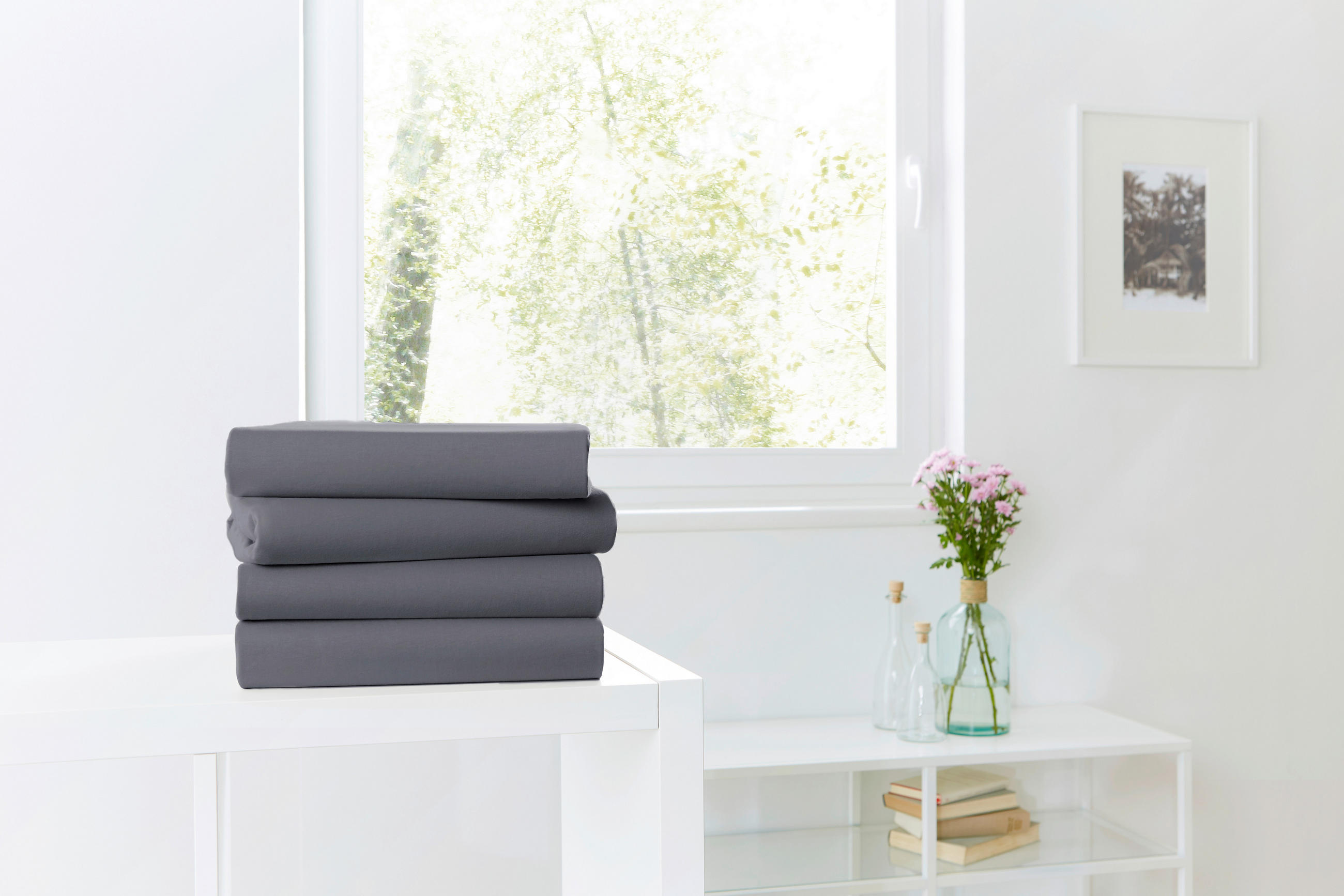 SPANNLEINTUCH 100/200 cm Jersey  - Anthrazit, Basics, Textil (100/200cm)