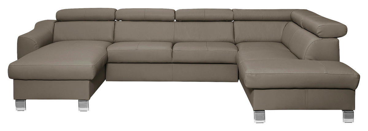 WOHNLANDSCHAFT in Lederlook Echtleder Taupe  - Taupe/Chromfarben, Design, Leder/Textil (175/315/208cm) - Livetastic