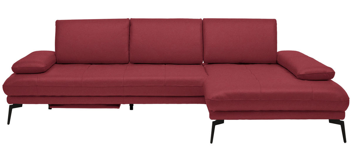 ECKSOFA in Echtleder Rot  - Rot/Schwarz, Design, Leder/Metall (273/187cm) - Celina Home