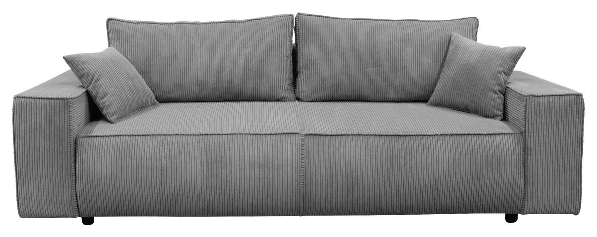SCHLAFSOFA LOFT Cord Dunkelgrau  inkl. Zierkissen, Rückenkissen, Bettkasten  - Dunkelgrau/Schwarz, Design, Kunststoff/Textil (255/90/97cm) - MID.YOU