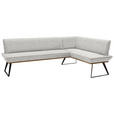 ECKBANK 223/163 cm Webstoff Schwarz, Eichefarben, Beige Eiche massiv   - Eichefarben/Beige, Design, Holz/Textil (223/163cm) - Voleo