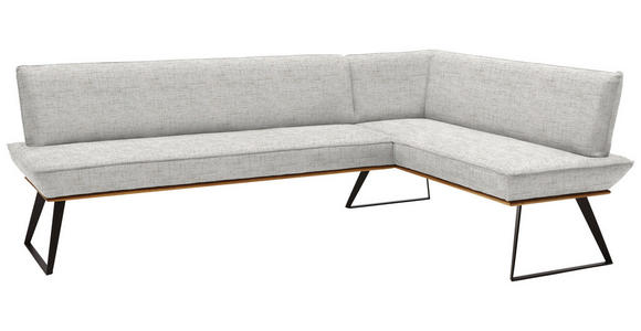 ECKBANK 223/163 cm Webstoff Schwarz, Eichefarben, Beige Eiche massiv - Eichefarben/Beige, Design, Holz/Textil (223/163cm) - Voleo