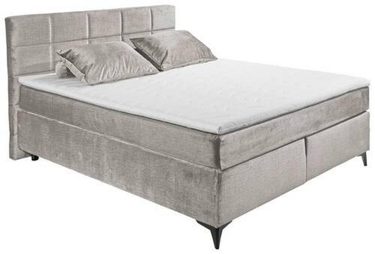 BOXSPRINGBETT 180/200 cm  in Hellgrau  - Hellgrau/Schwarz, Design, Holzwerkstoff/Kunststoff (180/200cm) - Xora