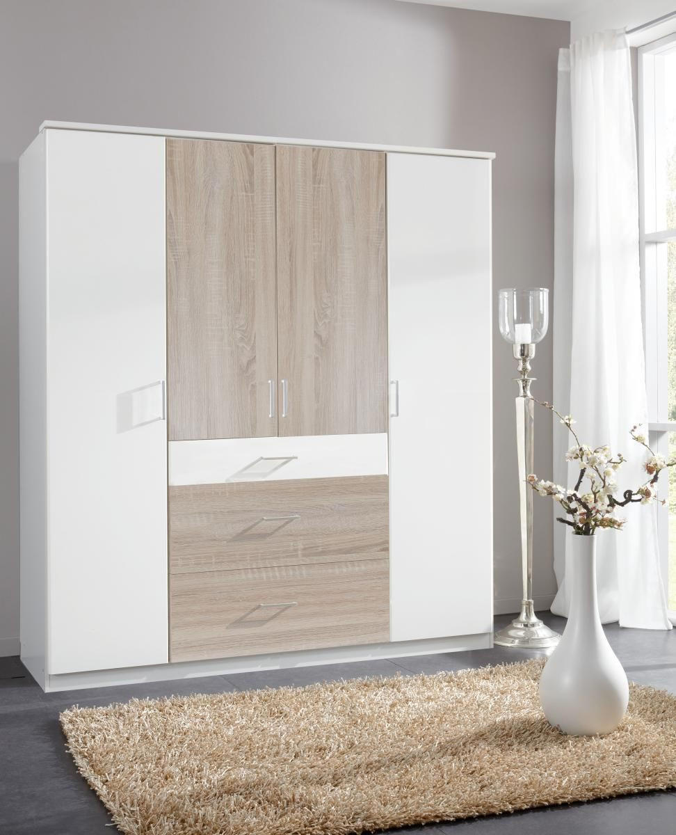 OMARA S KLASIČNIMI VRATI, bela, barve hrasta  - srebrne barve/barve hrasta, Design, umetna masa/leseni material (180/199/58cm) - Boxxx