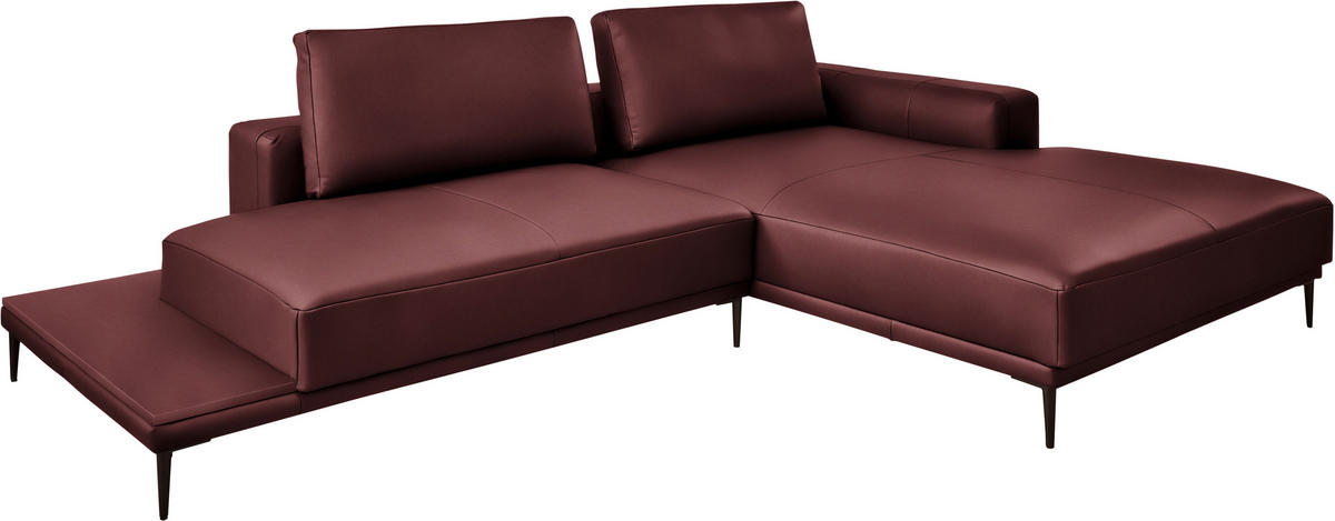 ECKSOFA Echtleder Bordeaux  - Bordeaux/Schwarz, Design, Leder/Metall (304/201cm) - Belluti