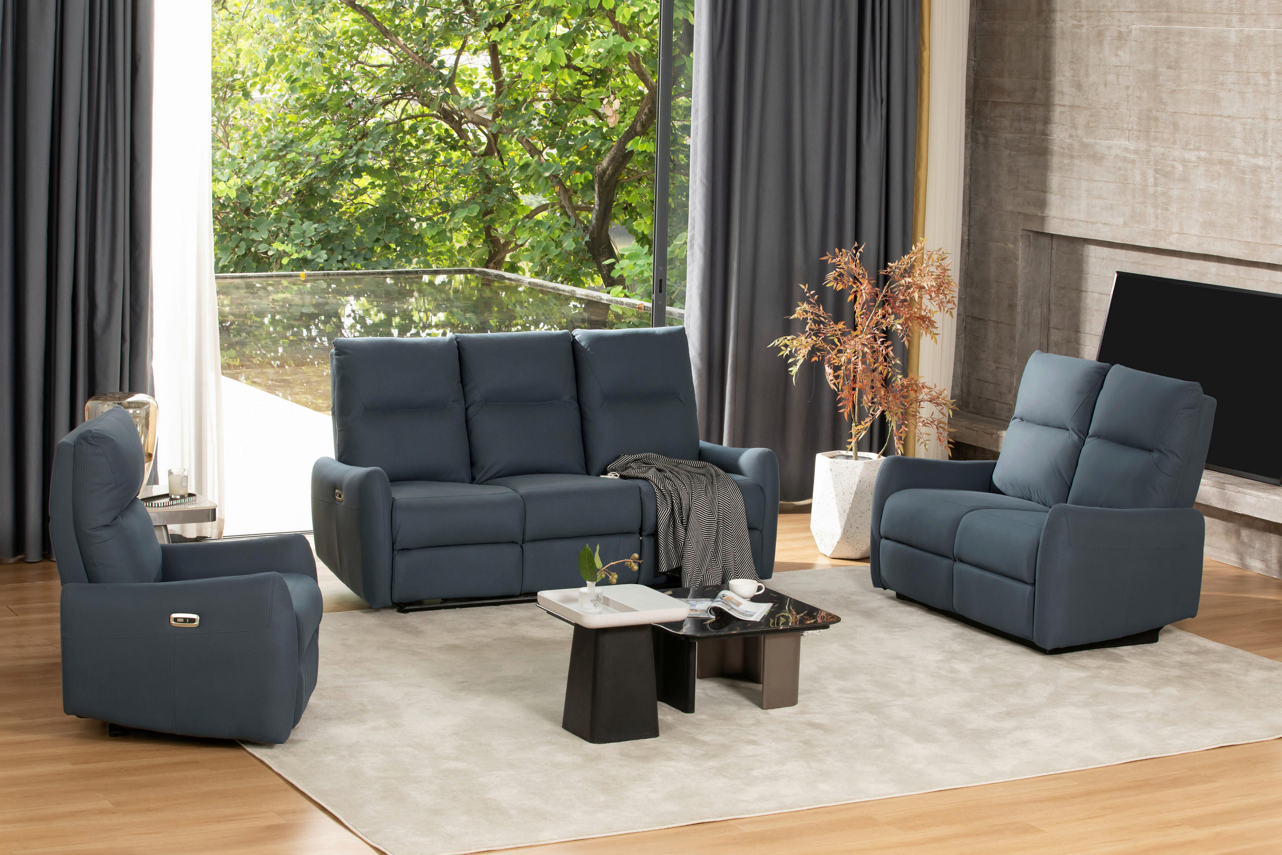 SITZGARNITUR Mikrofaser Dunkelblau  - Schwarz/Dunkelblau, KONVENTIONELL, Textil/Metall - Livetastic