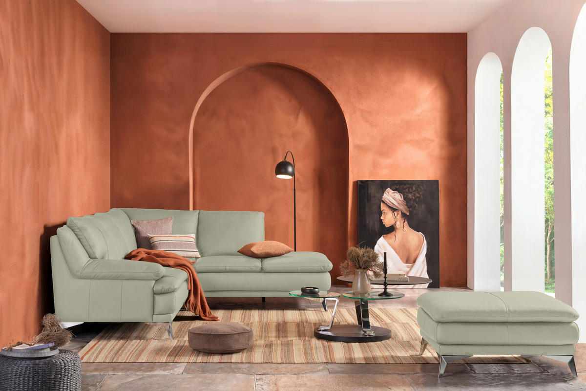 ECKSOFA Taupe Echtleder  - Taupe/Chromfarben, Design, Leder/Metall (242/224cm) - Novel