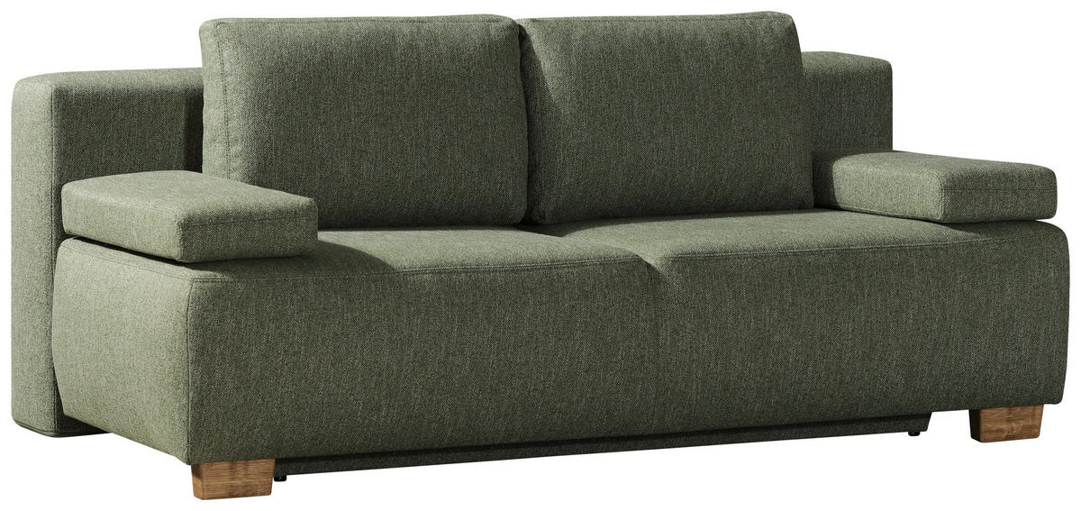 BOXSPRINGSOFA in Grün  - Naturfarben/Grün, Modern, Holz/Textil (205/93/108cm) - Novel