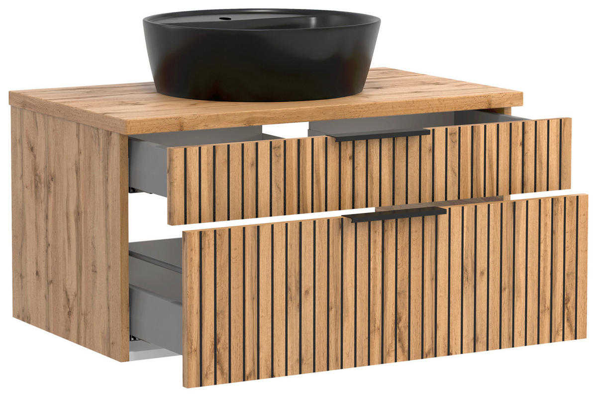 WASCHTISCHKOMBI 80 cm  - Eiche Wotan/Schwarz, MODERN, Holzwerkstoff/Stein (80cm) - Held