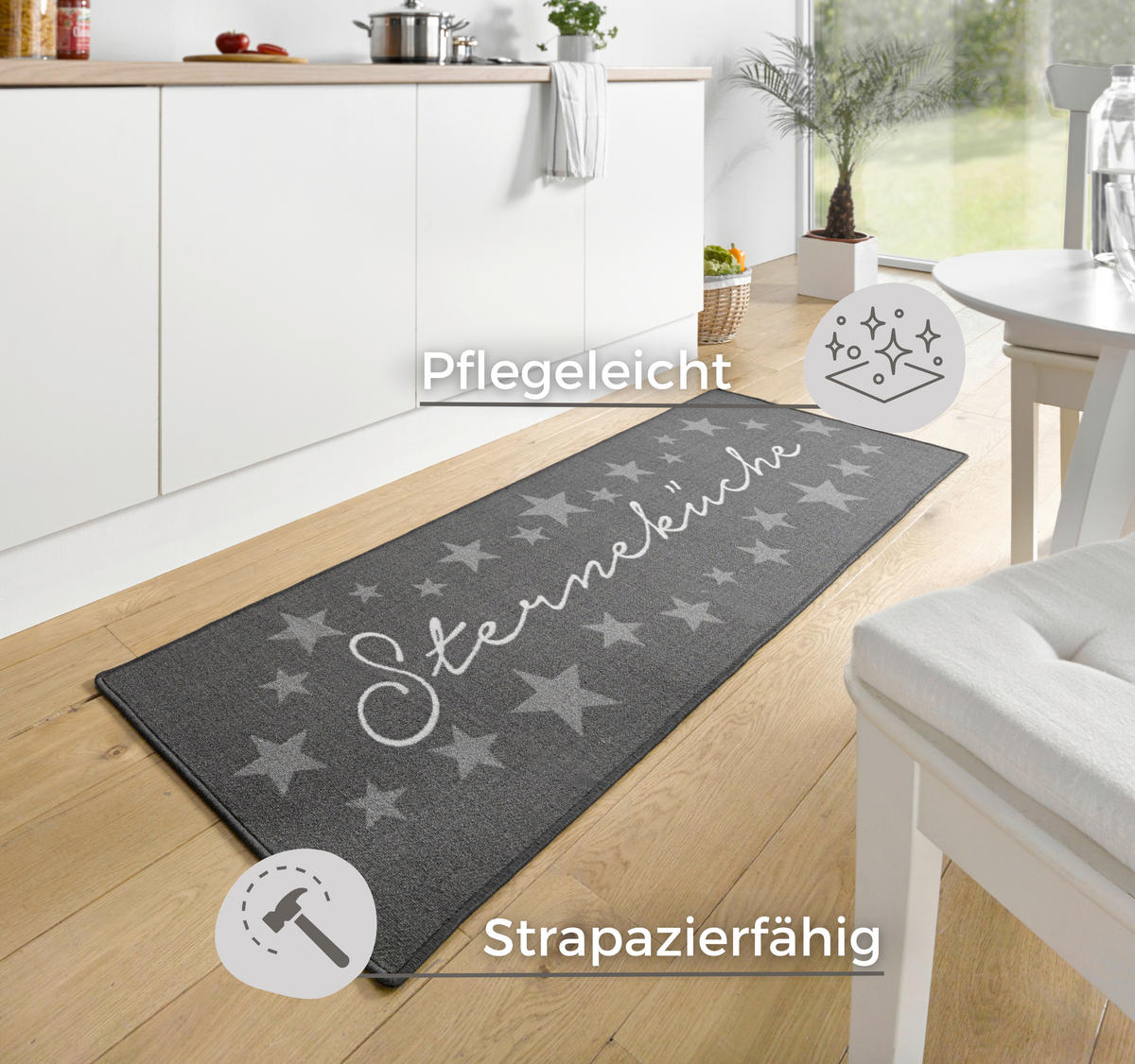 Sehenswert: Küchenläufer (rech 67/180 cm Loop Dunkelgrau, Weiß  - Dunkelgrau/Weiß, Design, Kunststoff/Textil (67/180cm) - Hanse Home