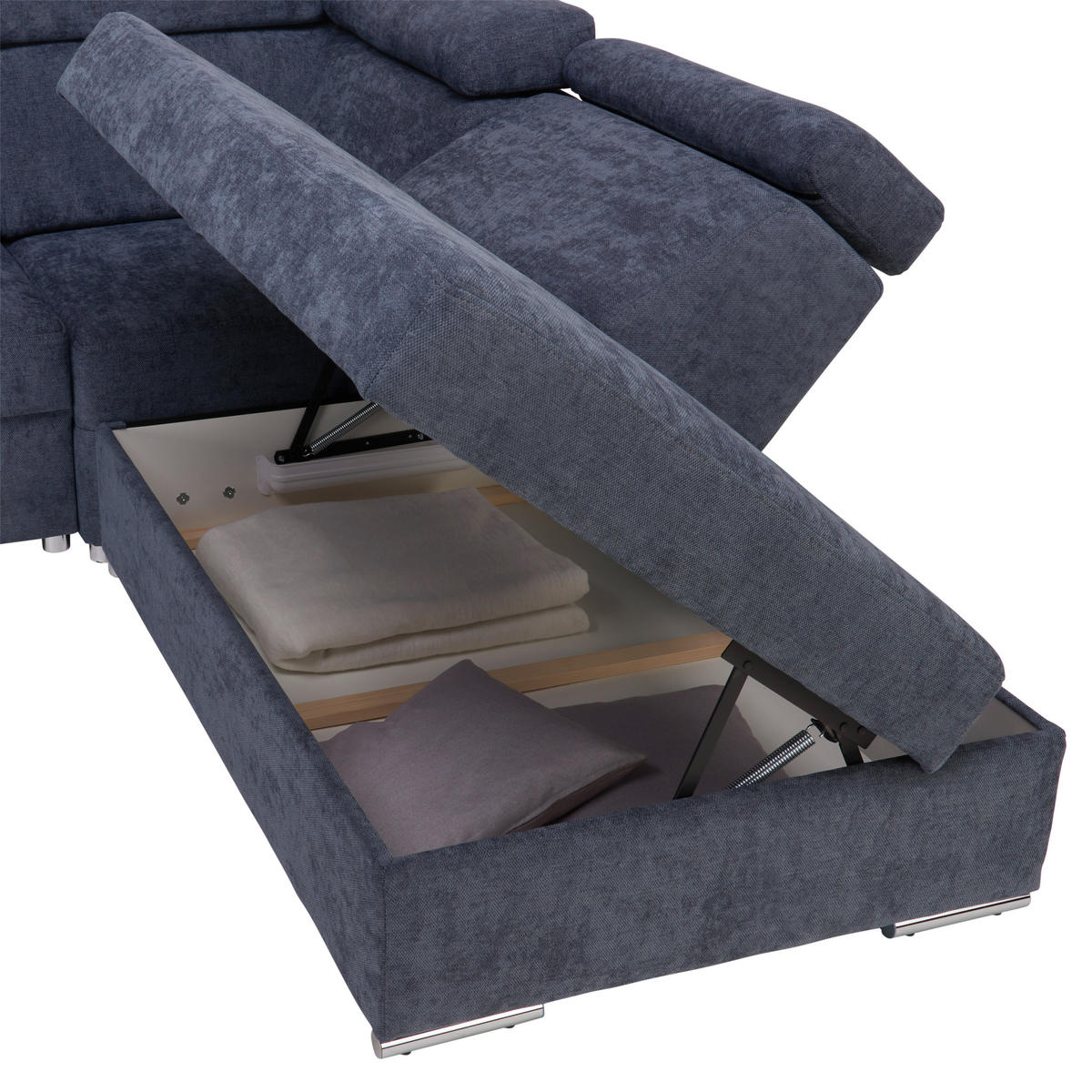 Ecksofa Dunkelblau Chenille  - Chromfarben/Dunkelblau, MODERN, Textil/Metall (270/230cm) - MID.YOU