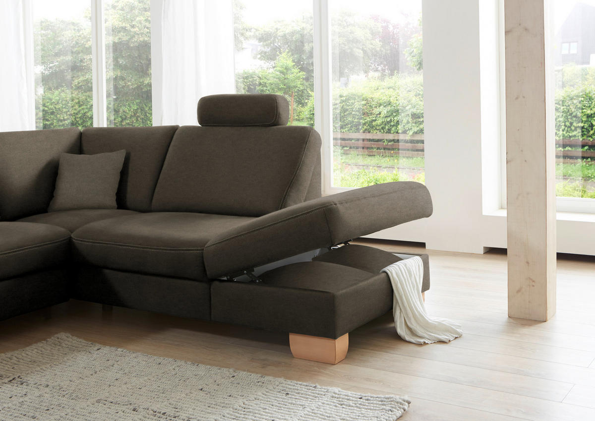 ECKSOFA in Mikrofaser Fango  - Wildeiche/Fango, Natur, Holz/Textil (286/236cm) - Voleo