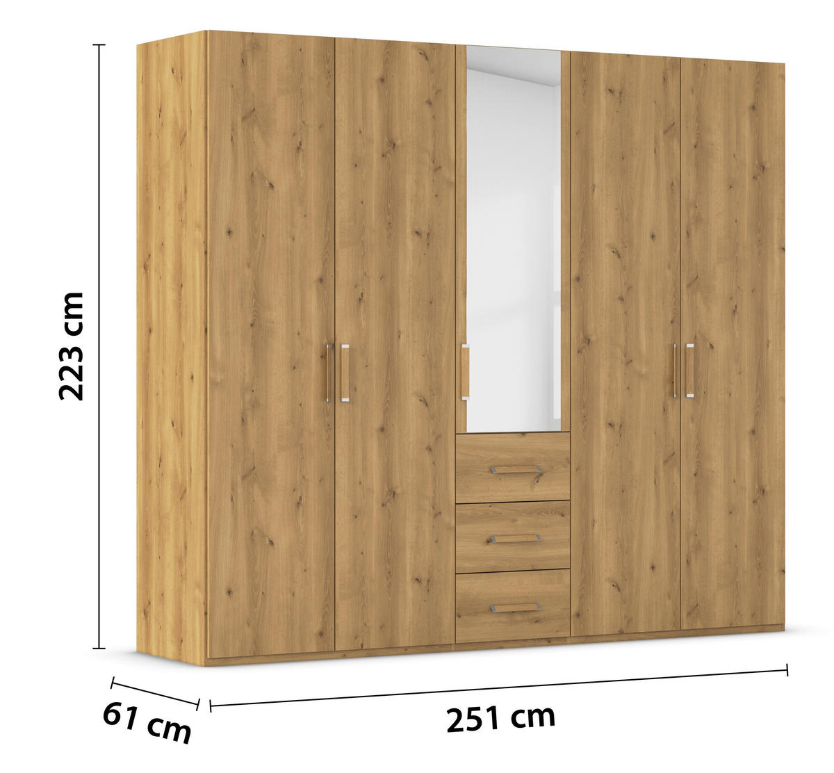 DREHTÜRENSCHRANK 251/223/60 cm 5-türig Eichefarben  - Eichefarben, Design, Glas/Holzwerkstoff (251/223/60cm) - Novel