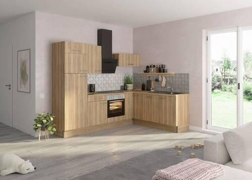 ECKKÜCHE 270/200 cm  in Eichefarben  - Edelstahlfarben/Eichefarben, Basics, Holzwerkstoff/Metall (270/200cm) - Optifit
