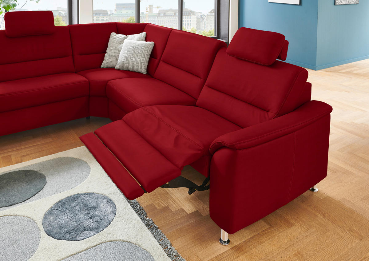 ECKSOFA in Echtleder Rot  - Rot/Alufarben, Basics, Leder/Metall (249/290cm) - Beldomo Premium