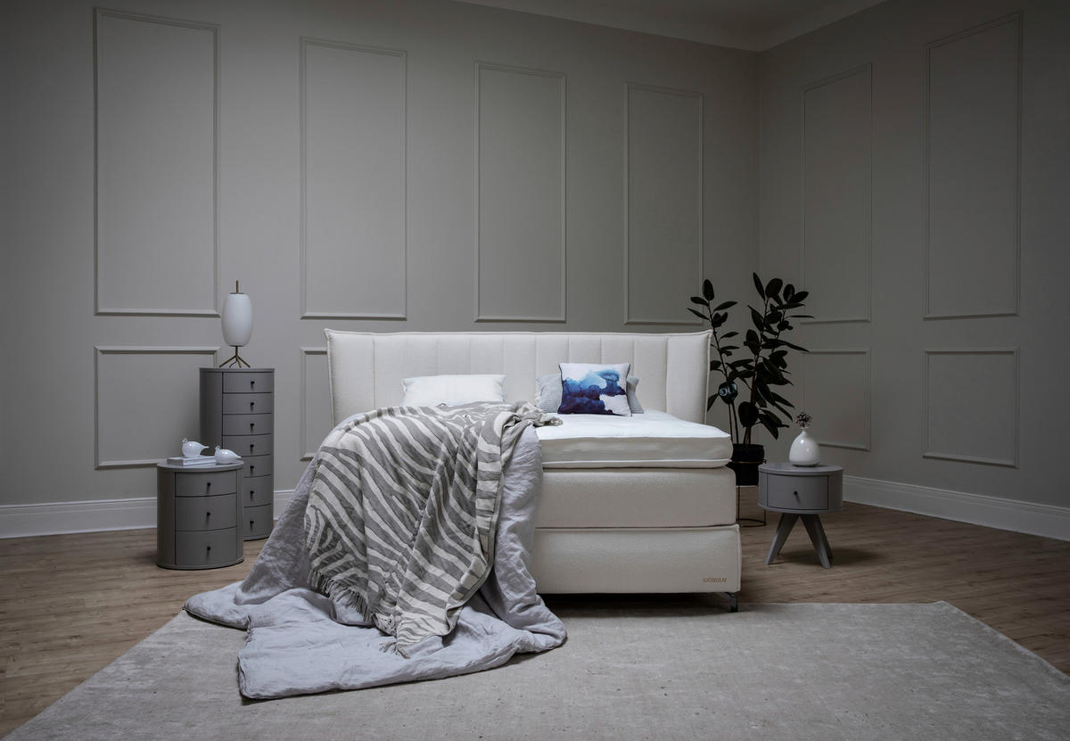 BOXSPRINGBETT 160/200 cm  in Creme  - Creme/Schwarz, KONVENTIONELL, Holz/Textil (160/200cm) - Sjöholm