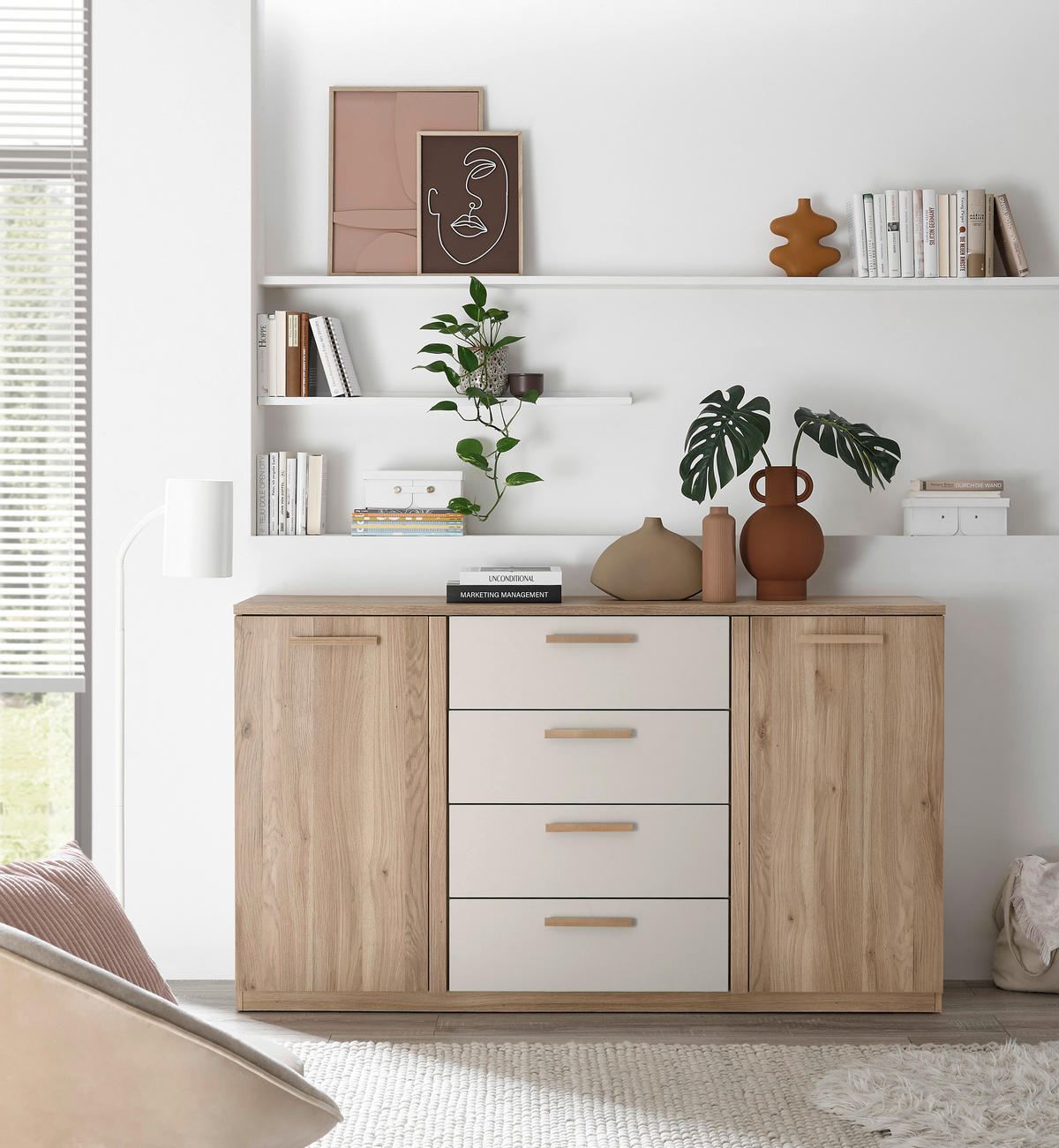 KOMMODE 165/96/38 cm  in Eichefarben, Kaschmir  - Kaschmir/Eichefarben, Design, Holz/Holzwerkstoff (165/96/38cm) - Xora