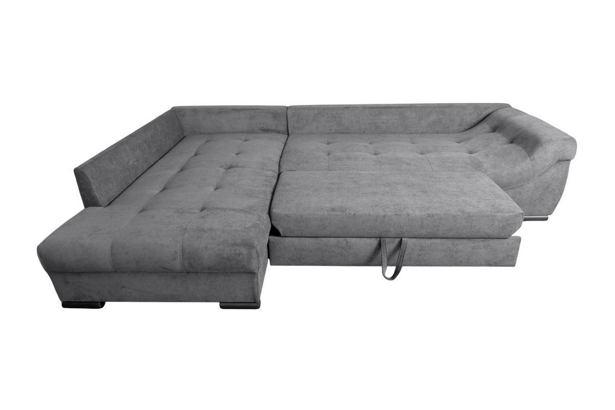 ECKSOFA ATLANTA Dunkelgrau Struktur Liegefläche im Originalstoff  - Dunkelgrau/Schwarz, Design, Textil/Metall (202/298cm) - MID.YOU
