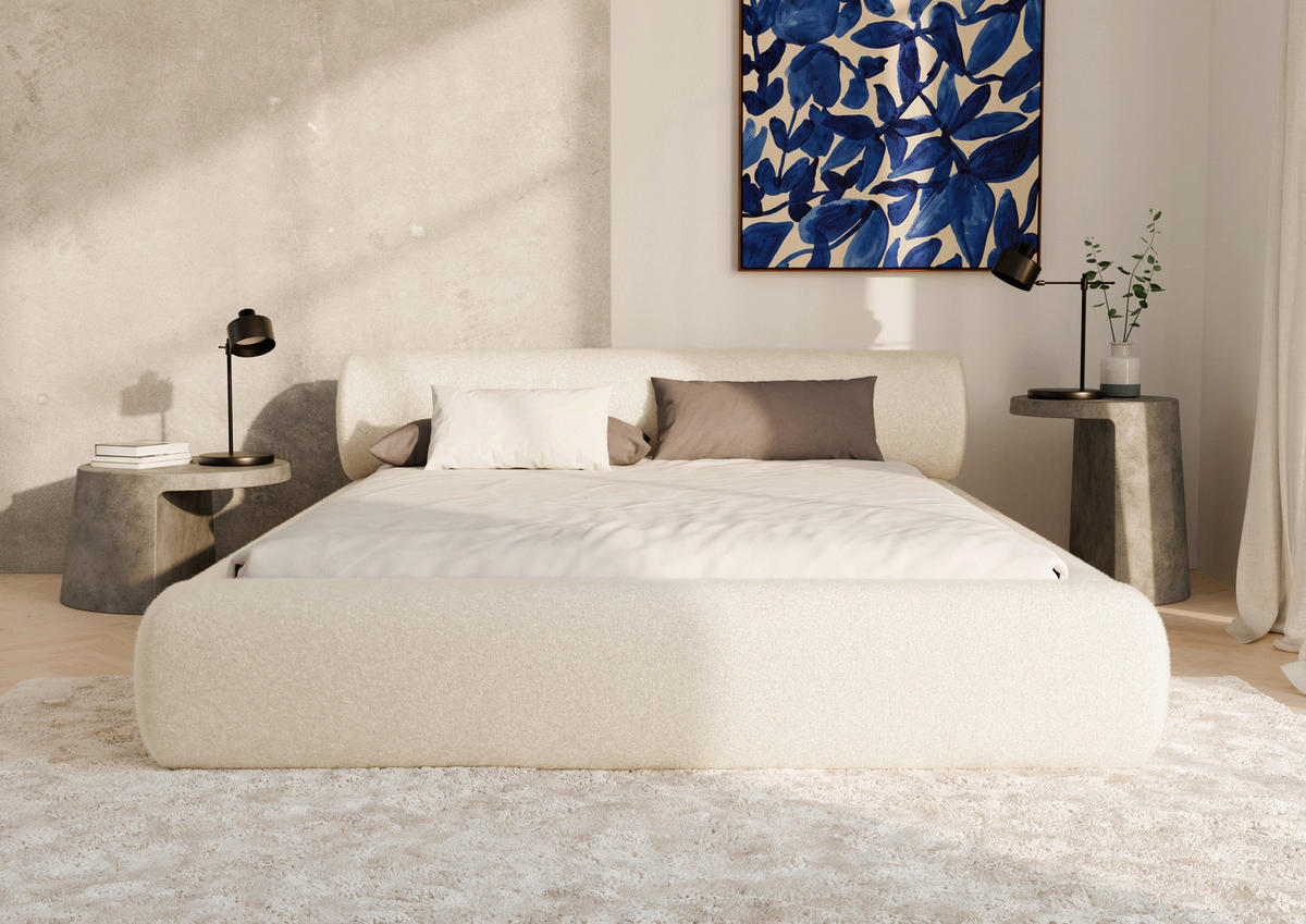 POLSTERBETT 160/200 cm,  in Beige, Lattenrost, Bettkasten,  - Beige/Schwarz, Design, Holz/Textil (160/200cm) - Chameo