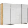 SCHWEBETÜRENSCHRANK  in Weiß, Eiche Artisan  - Chromfarben/Weiß, Design, Glas/Holzwerkstoff (316/223/68cm) - Novel