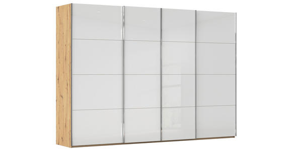 SCHWEBETÜRENSCHRANK  in Weiß, Eiche Artisan  - Chromfarben/Weiß, Design, Glas/Holzwerkstoff (316/223/68cm) - Novel
