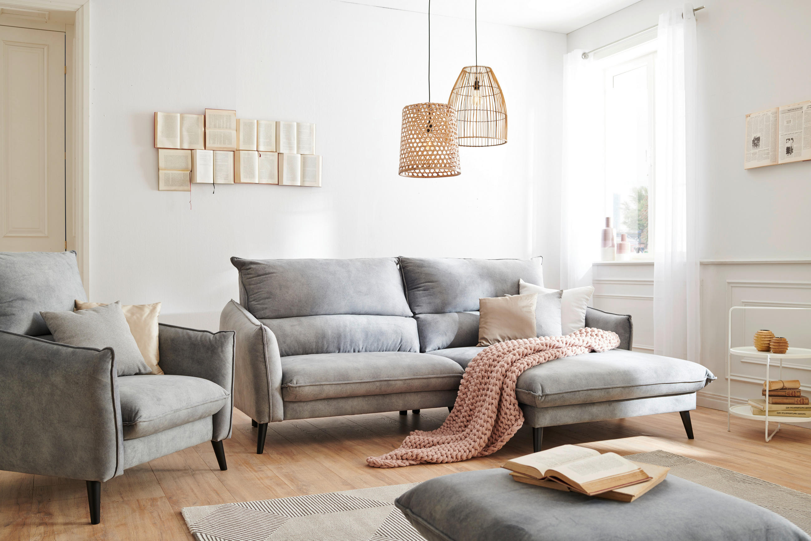 ECKSOFA in Velours Anthrazit 238/170 cm - Anthrazit/Schwarz, Design, Holz/Textil (238/170cm) - Carryhome