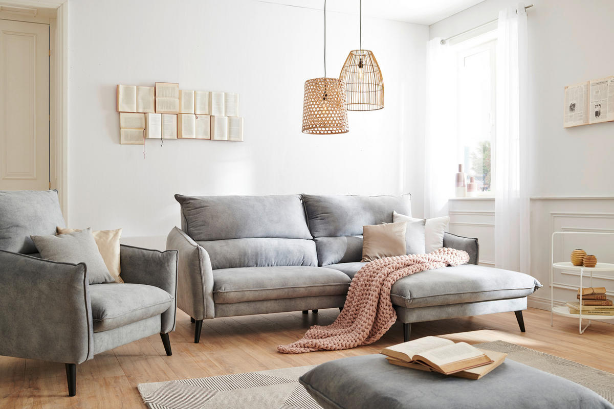 ECKSOFA Grau Velours  - Schwarz/Grau, Design, Holz/Textil (238/170cm) - Carryhome
