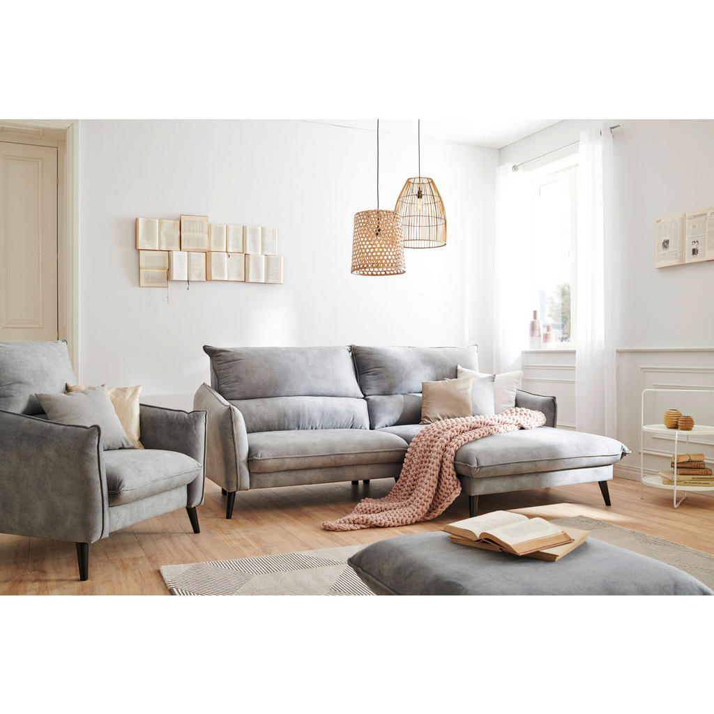 Thumbnail - Carryhome Ecksofa, Anthrazit, Textil, Kiefer, massiv, Füllung: Silikon, Ottomane rechts, L-Form, 238x170 cm, Stoffauswah...
