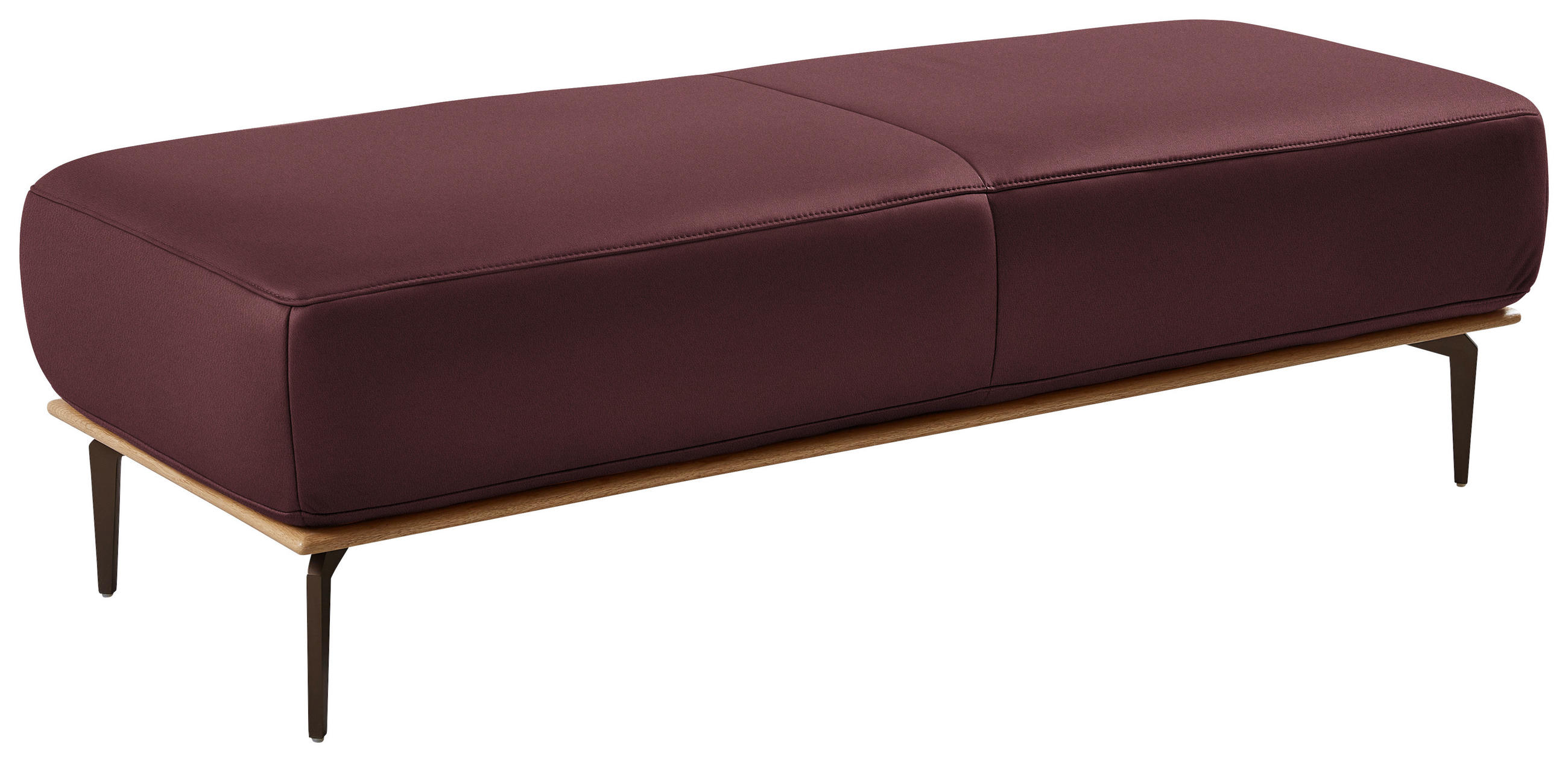 HOCKER in Holz, Leder Bordeaux  - Bordeaux/Bronzefarben, Design, Leder/Holz (151/44/61cm) - Valnatura