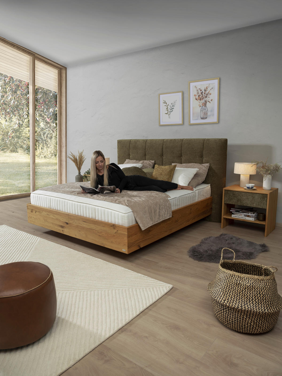 BOXSPRINGBETT 180/200 cm  in Waldgrün, Wildeiche  - Waldgrün/Wildeiche, Natur, Holz/Textil (180/200cm) - Valnatura