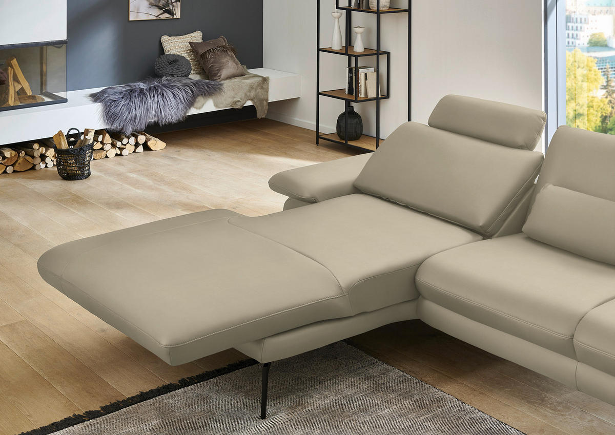 ECKSOFA in Echtleder Creme, Naturfarben  - Creme/Schwarz, Design, Leder/Metall (180/310cm) - Dieter Knoll