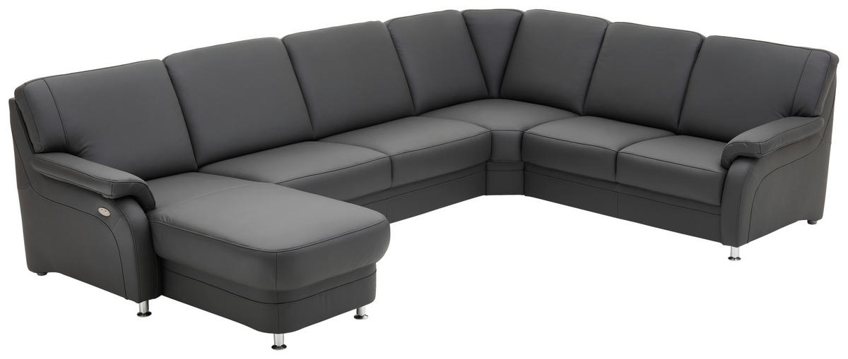 WOHNLANDSCHAFT in Echtleder Anthrazit  - Anthrazit/Alufarben, KONVENTIONELL, Leder/Metall (165/329/239cm) - Beldomo Premium