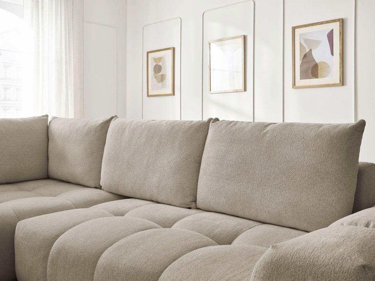 ECKSCHLAFSOFA EVEREST  mit Rücken echt, Armteil links, Armteil rechts Flachgewebe Taupe  - Taupe/Schwarz, MODERN, Kunststoff/Textil (320/212cm)