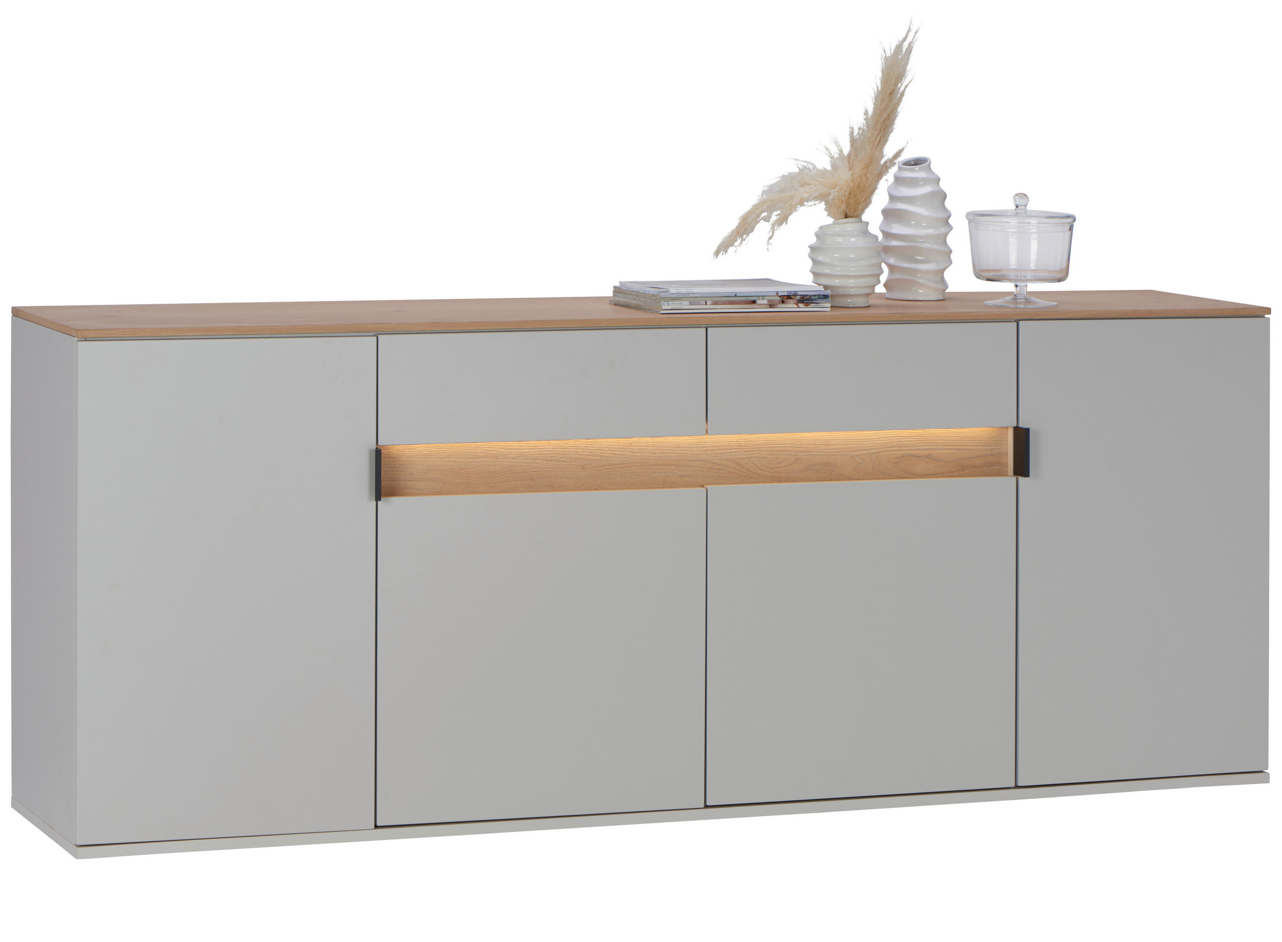 ŠIROKÁ KOMODA, sukový dub, barvy dubu, světle šedá, 205,6/80/42 cm - černá/barvy dubu, Design, kov/dřevo (205,6/80/42cm) - Dieter Knoll