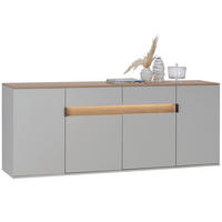 ŠIROKÁ KOMODA, sukový dub, barvy dubu, světle šedá, 205,6/80/42 cm - černá/barvy dubu, Design, kov/dřevo (205,6/80/42cm) - Dieter Knoll