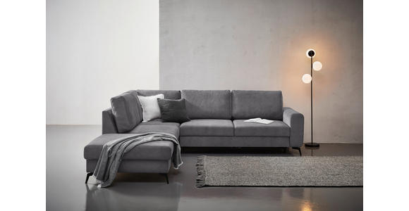 ECKSOFA Dunkelgrau Chenille  inkl. Rückenkissen, Bettkasten, Schlaffunktion, Rücken echt, Liegefläche im Originalstoff  - Dunkelgrau/Schwarz, KONVENTIONELL, Textil/Metall (257/275cm) - Carryhome