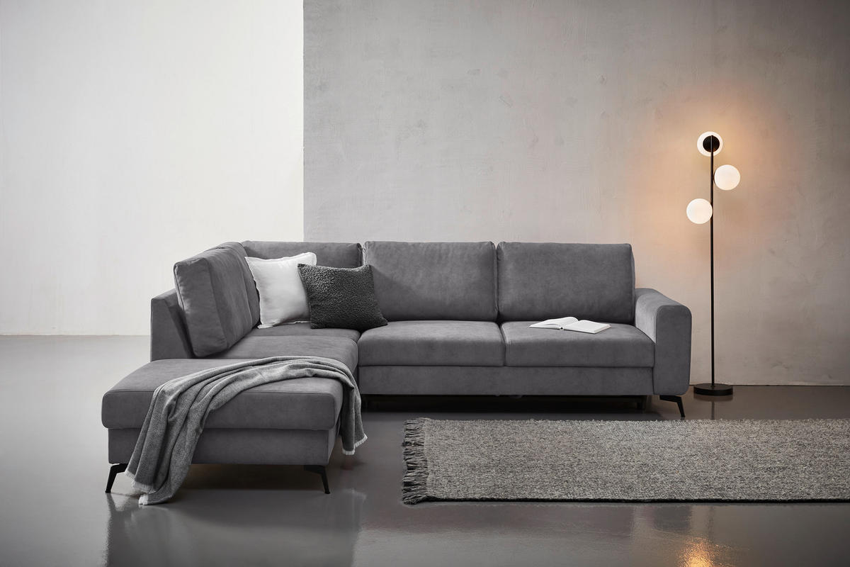 HÖRNSOFFA i chenille mörkgrå  - mörkgrå/svart, Klassisk, metall/textil (257/275cm) - MID.YOU