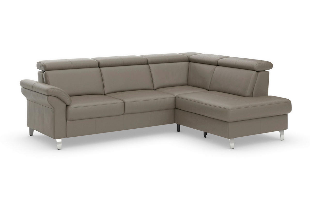 ECKSOFA 245/194 cm ARNGAST E in Echtleder Grau Kopfteilverstellung  245/194 cm  - Chromfarben/Grau, Basics, Leder/Textil (245/194cm) - Sit & More
